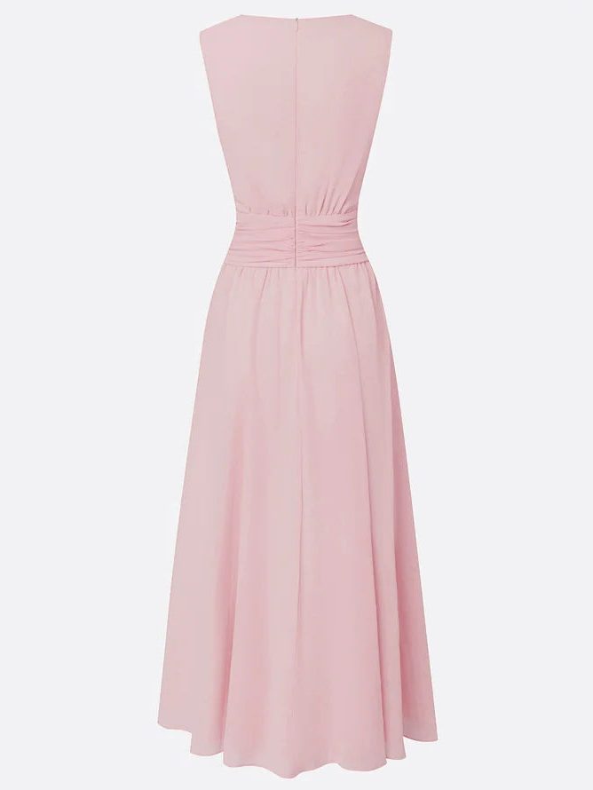 Wedding Guest Sleeveless A-Line Maxi Dress with Ruched Waist for Women