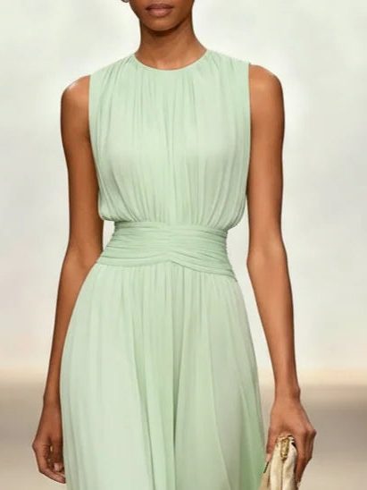 Wedding Guest Sleeveless A-Line Maxi Dress with Ruched Waist for Women