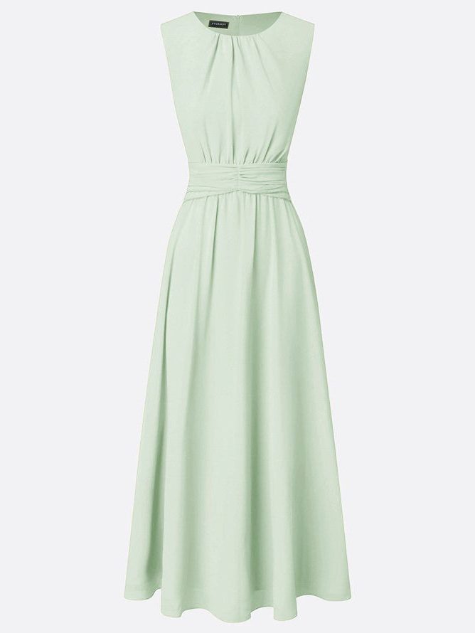 Wedding Guest Sleeveless A-Line Maxi Dress with Ruched Waist for Women