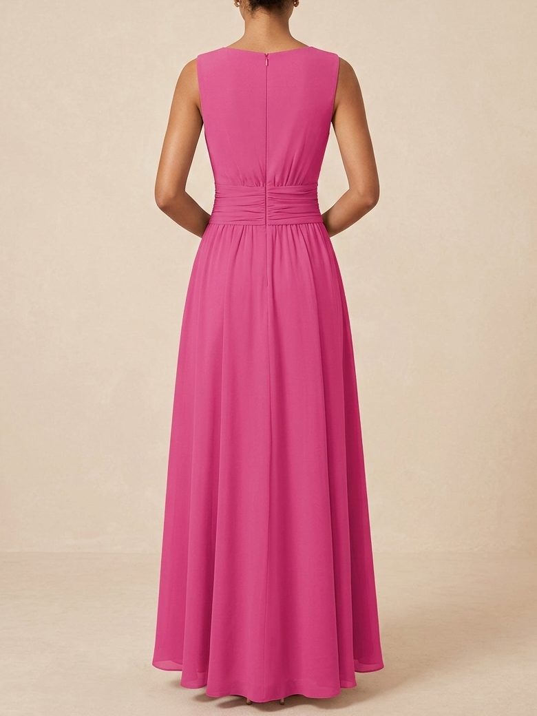 Wedding Guest Sleeveless A-Line Maxi Dress with Ruched Waist for Women