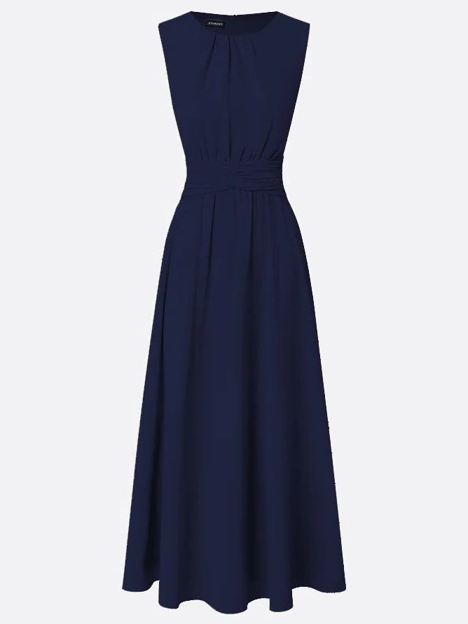 Wedding Guest Sleeveless A-Line Maxi Dress with Ruched Waist for Women