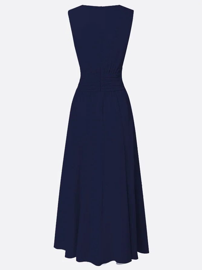 Wedding Guest Sleeveless A-Line Maxi Dress with Ruched Waist for Women