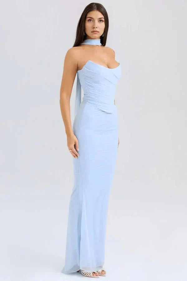 Wedding Guest Strapless Maxi Dress for Women with Bodycon Fit