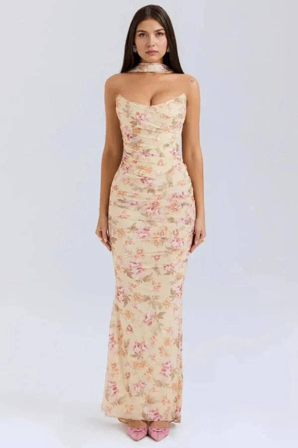 Wedding Guest Strapless Maxi Dress for Women with Bodycon Fit
