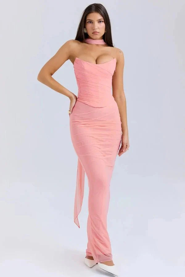 Wedding Guest Strapless Maxi Dress for Women with Bodycon Fit