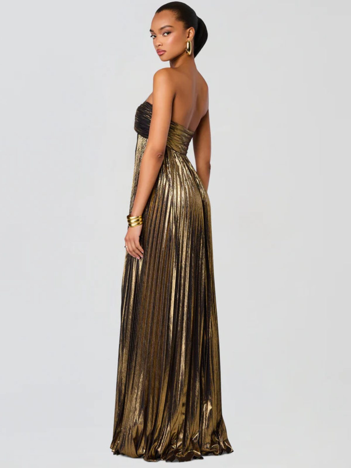 Wedding Guest Strapless Maxi Dress with Twisted Bodice and Leg Split