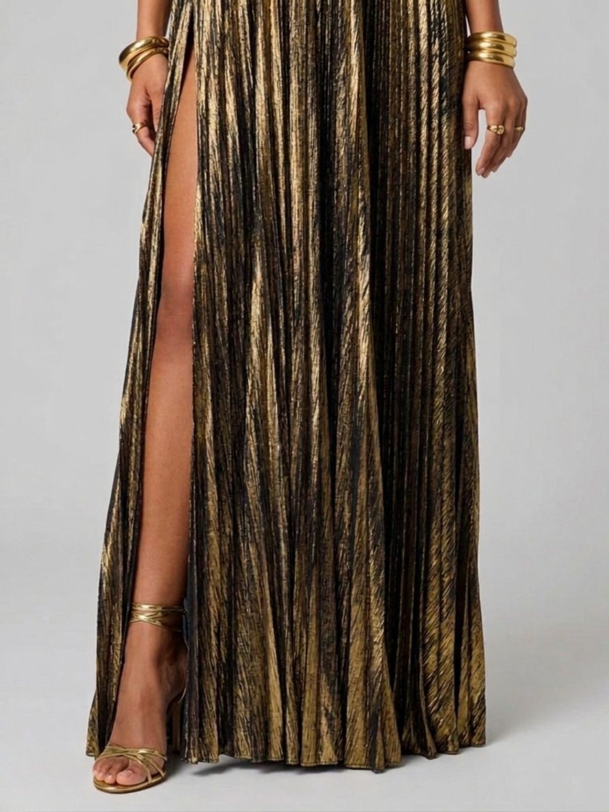 Wedding Guest Strapless Maxi Dress with Twisted Bodice and Leg Split
