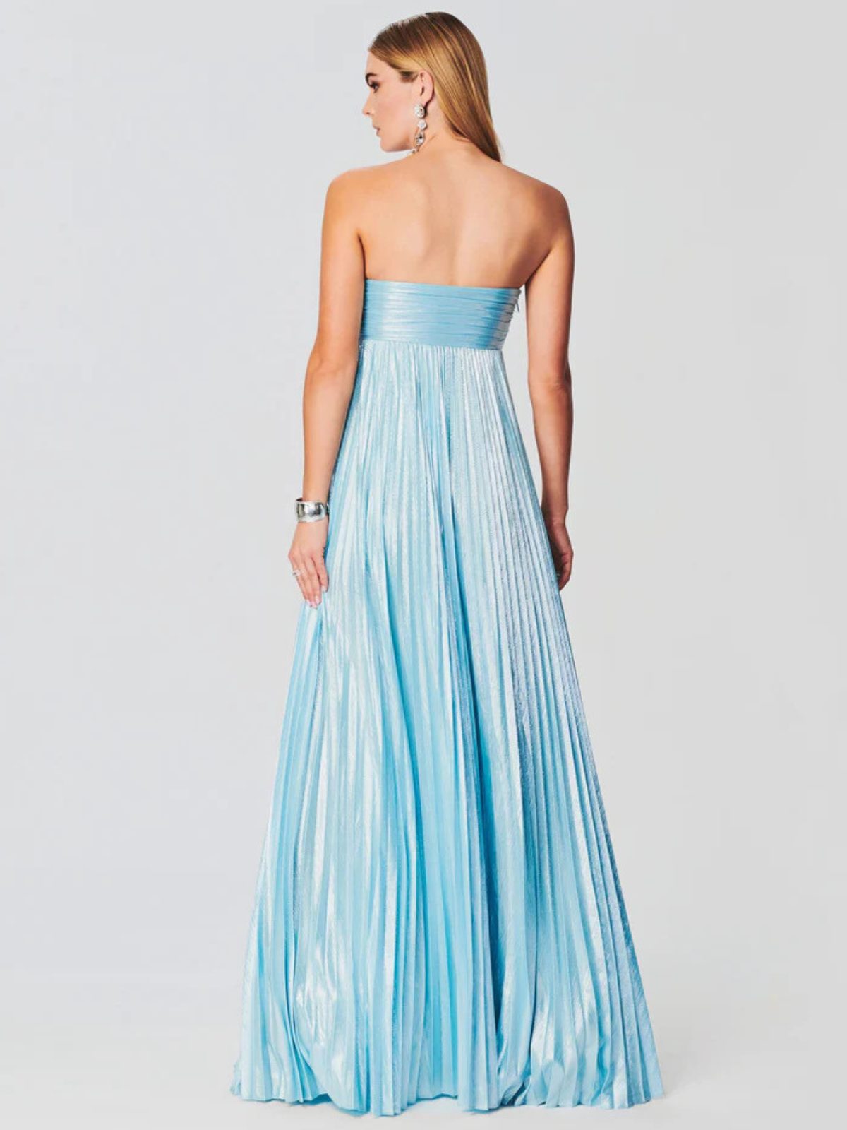 Wedding Guest Strapless Maxi Dress with Twisted Bodice and Leg Split